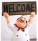 KiaoTime 15016C Italian Chef Figurines Kitchen Decor with Welcome Sign Board Plaque Home Kitchen Restaurant Decor 8"